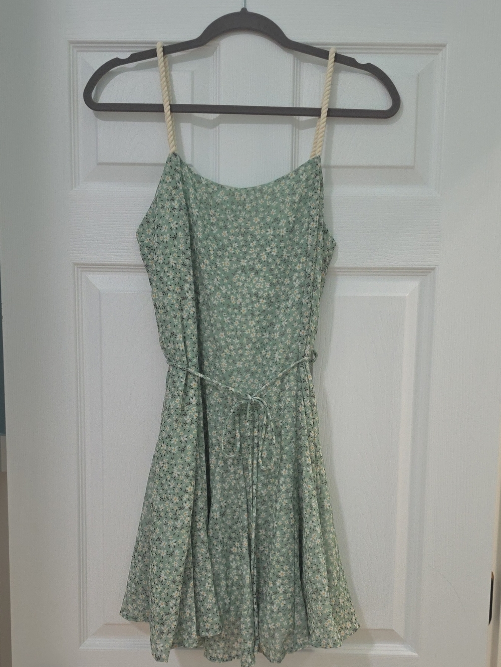 Pink Lily Green Floral Mini Dress with Rope Straps